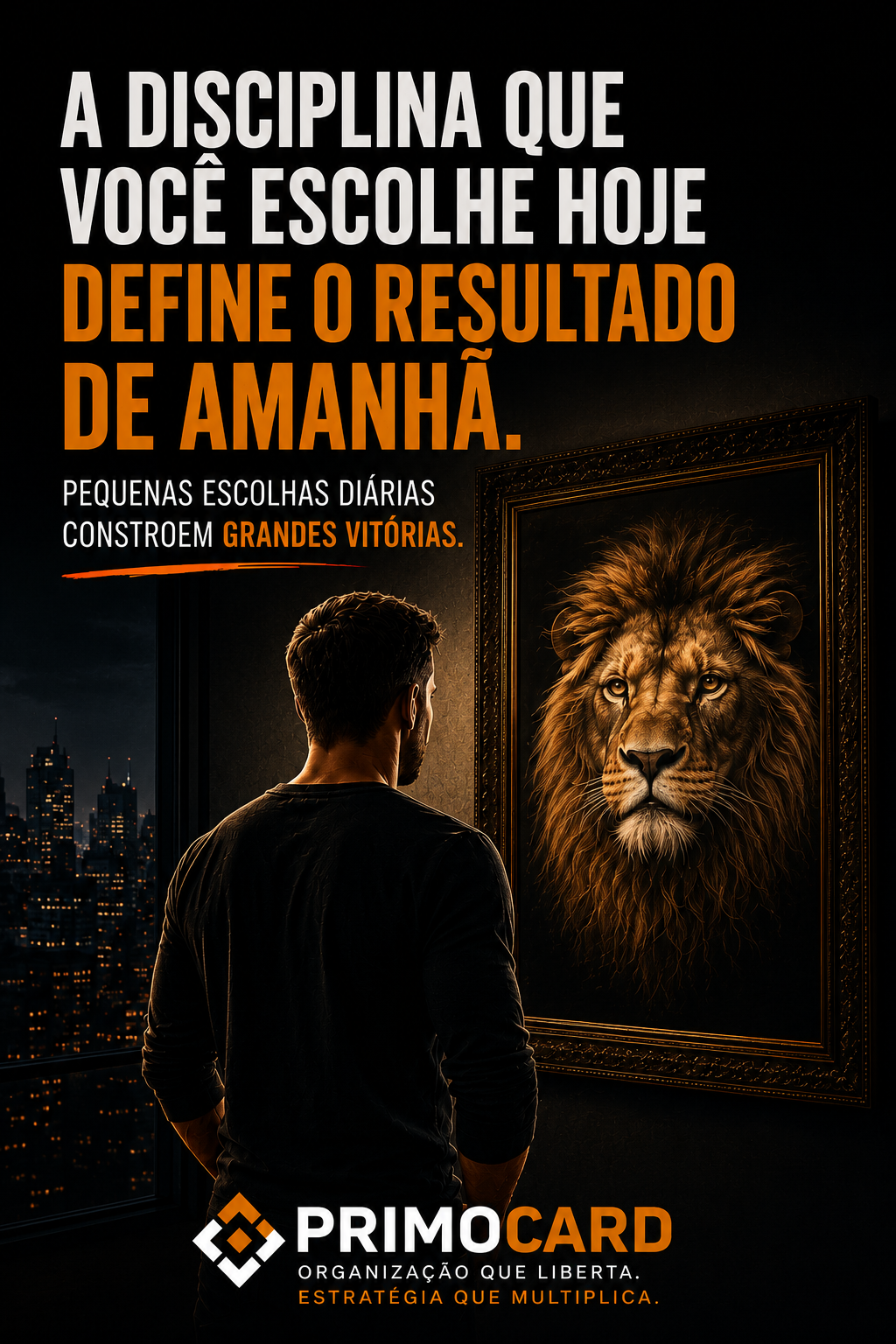 Empreendedor observando um leão representando disciplina e força interior.