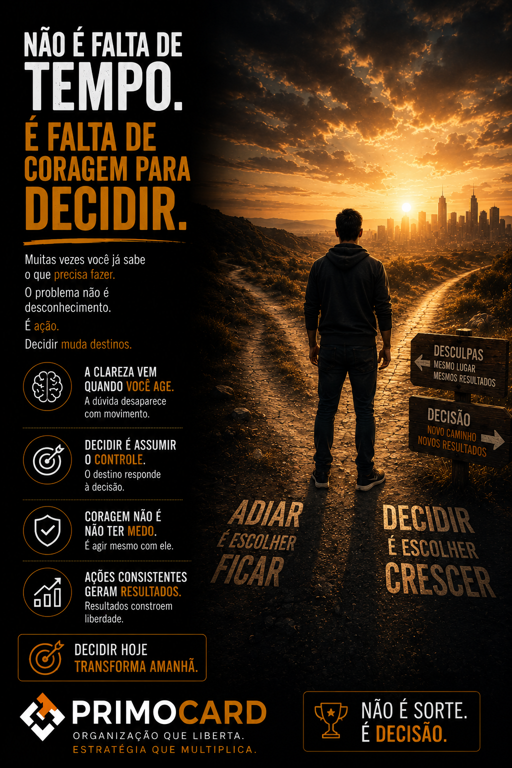 Pessoa diante de dois caminhos representando decisão e crescimento.