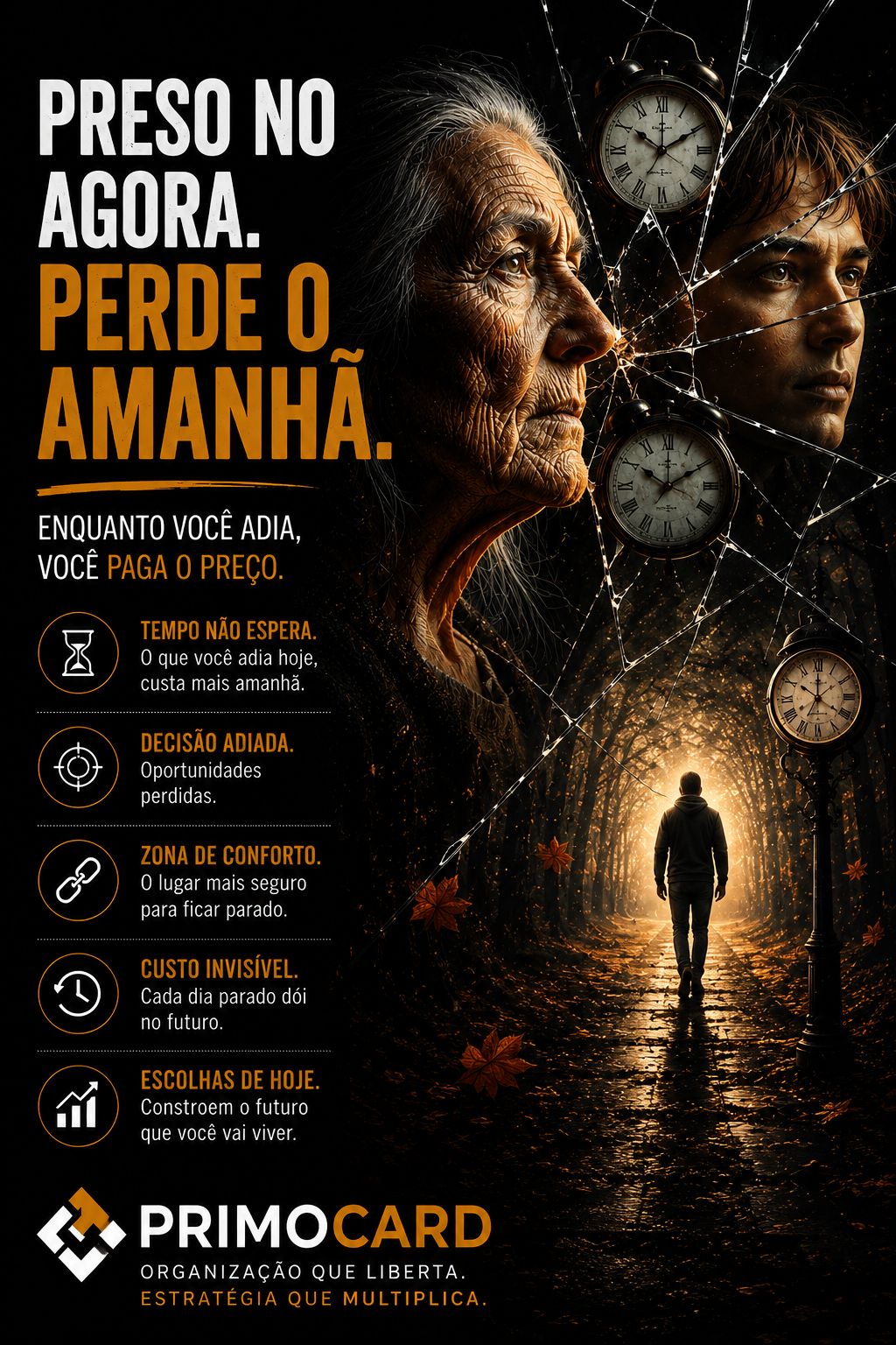 Representação da passagem do tempo e das consequências da procrastinação.