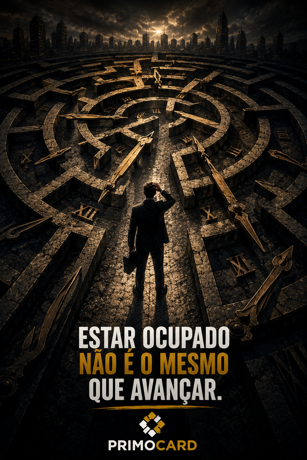 Empresário perdido em um grande labirinto representando falta de direção.