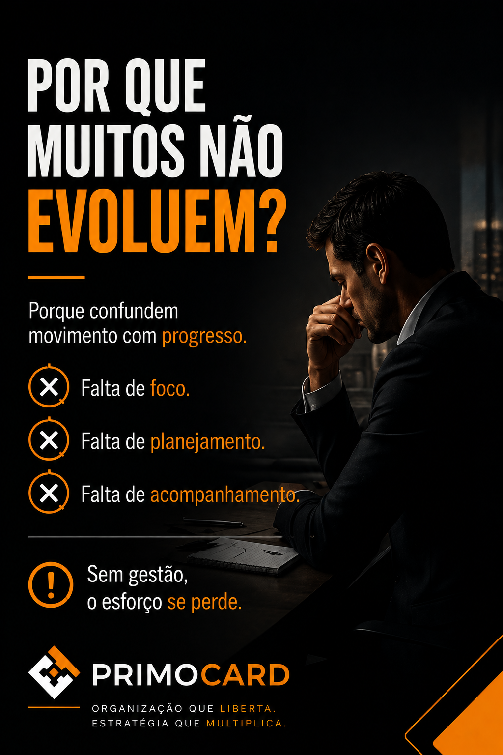 Empresário refletindo sobre crescimento e desenvolvimento empresarial.