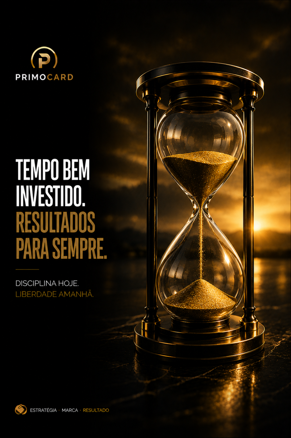 Ampulheta dourada simbolizando o valor do tempo.