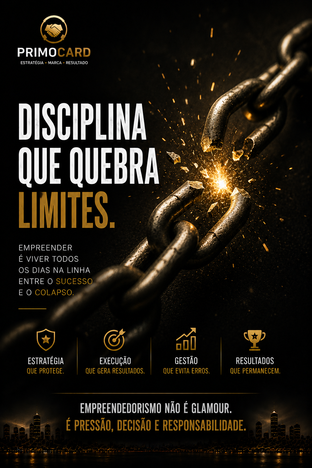 Corrente sendo rompida simbolizando superação.