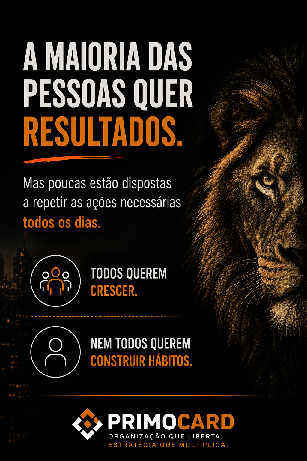 Leão simbolizando força, disciplina e perseverança.