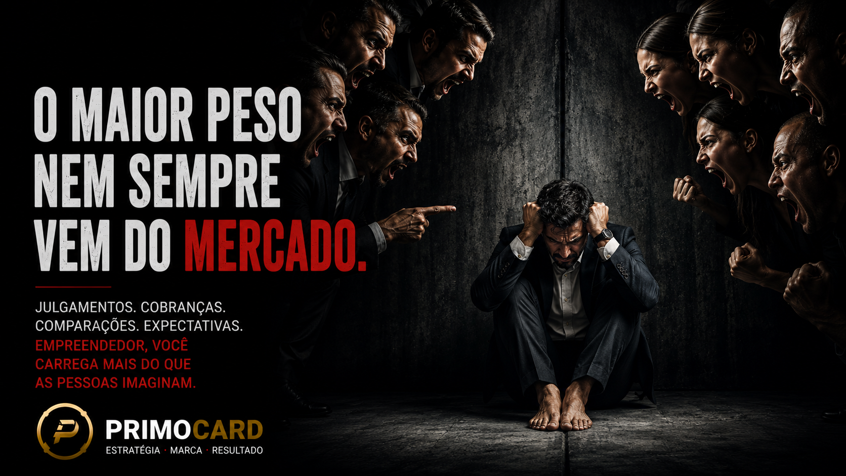 Empresario pressionado por julgamentos, cobrancas e expectativas externas.