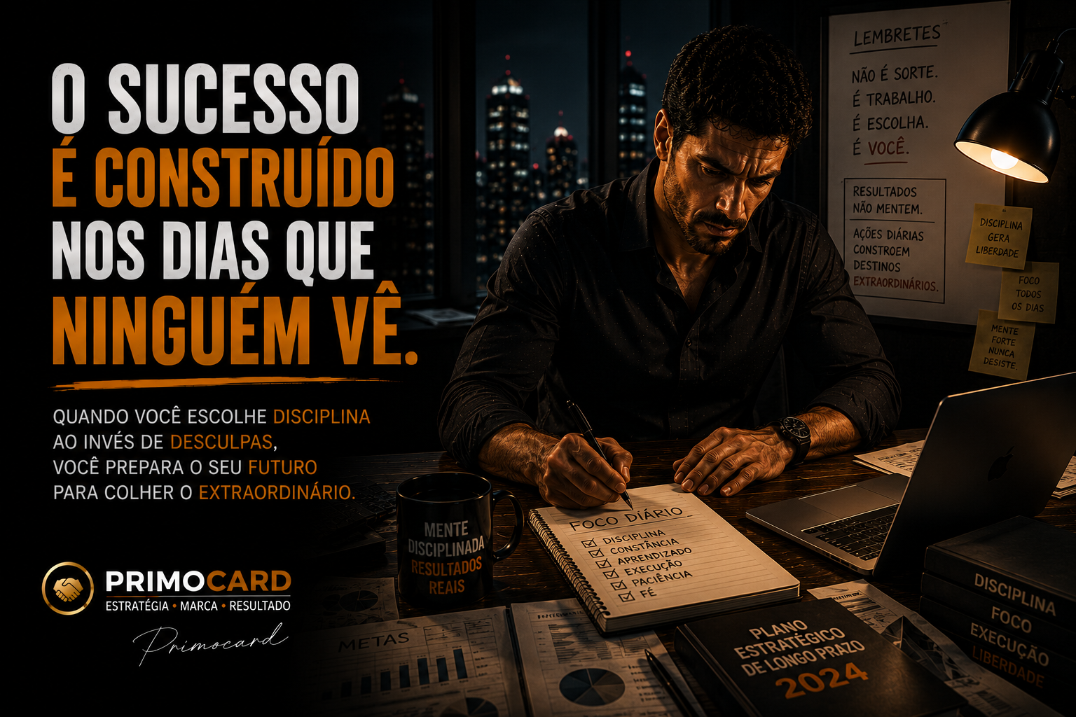 Empresario trabalhando sozinho durante a noite.