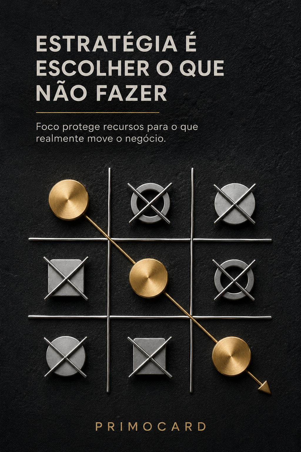 Tabuleiro estratégico preto e dourado mostrando uma rota escolhida entre diversas opções eliminadas.