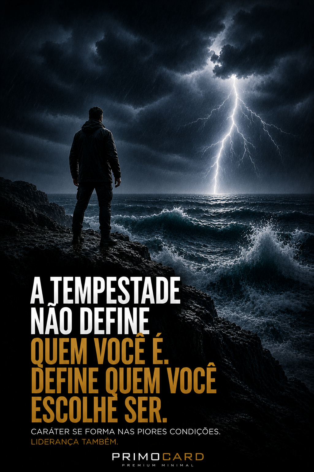 Pessoa observando tempestade sobre o mar representando liderança.