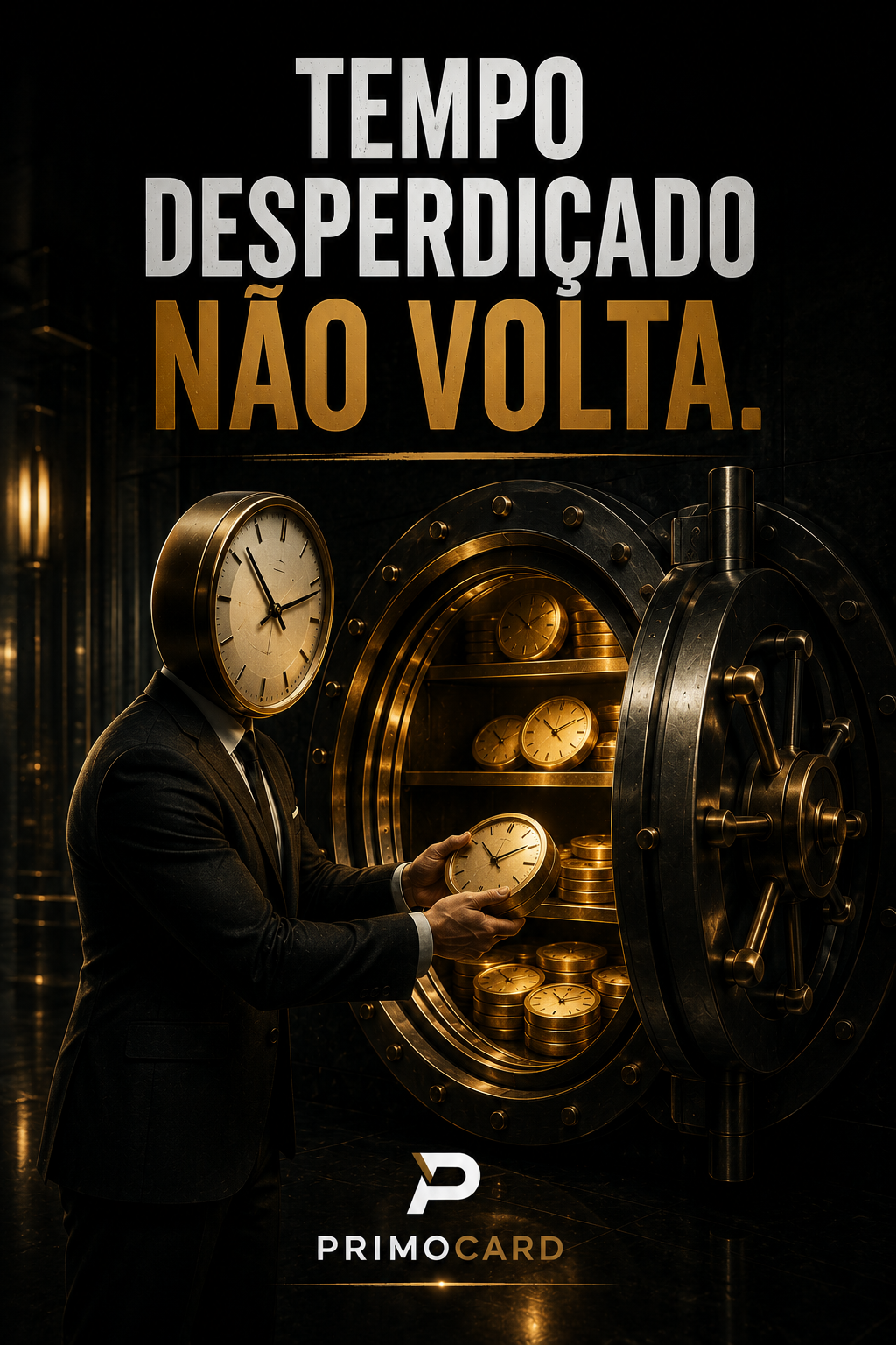 Pessoa segurando relógios diante de um cofre.