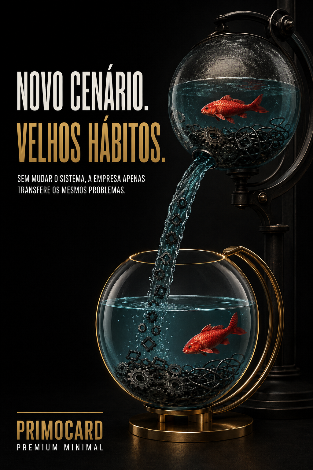 Aquários conectados simbolizando mudança de ambiente e sistema.