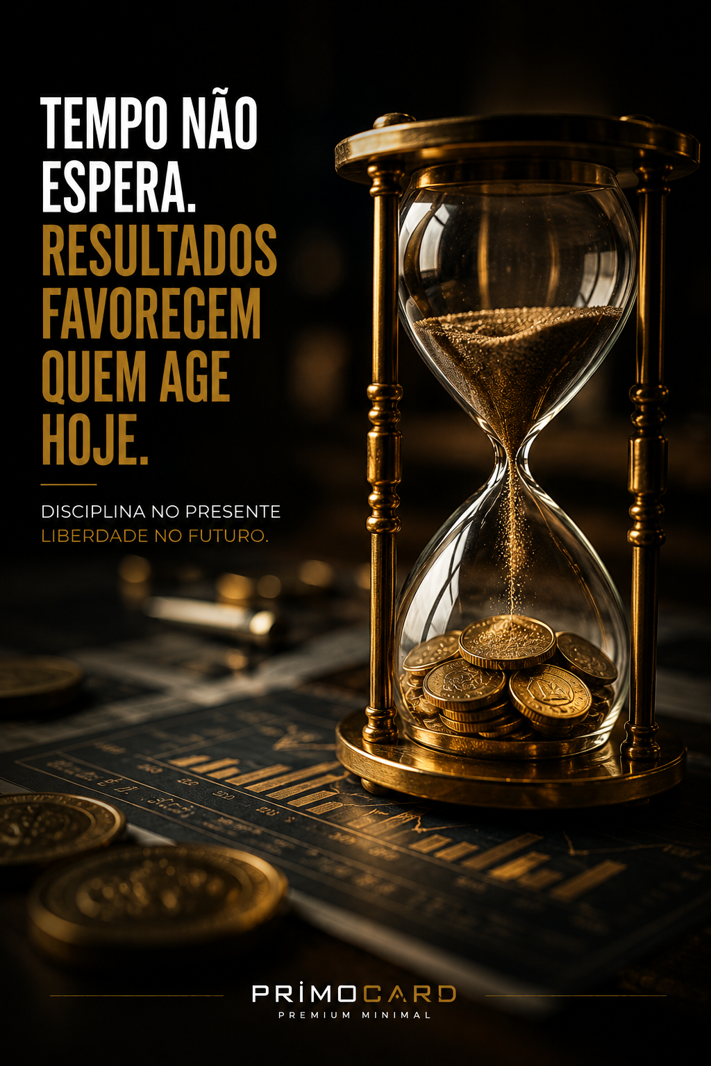 Ampulheta dourada representando tempo e disciplina.