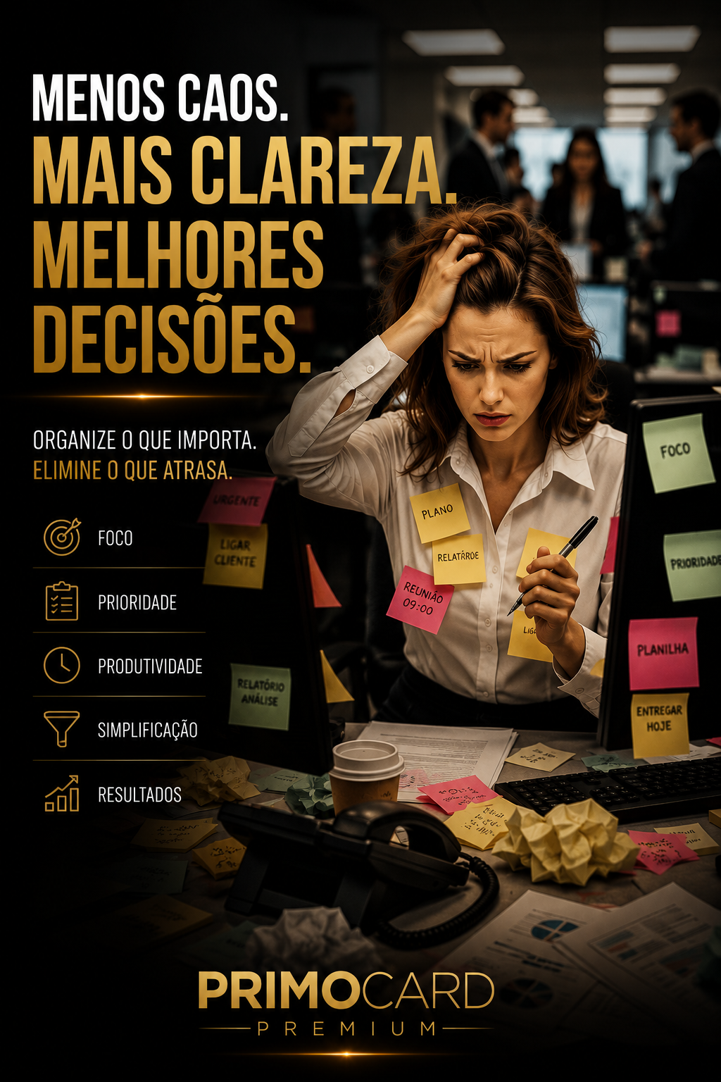 Profissional organizando tarefas em ambiente corporativo.