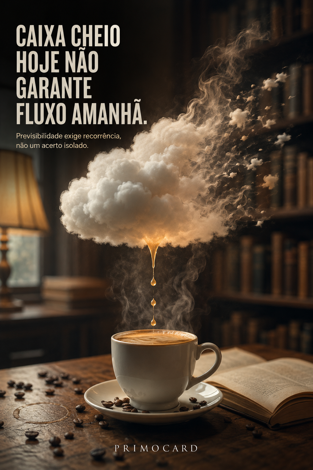 Nuvem se desfazendo sobre uma xícara de café para representar um resultado financeiro que pode desaparecer
