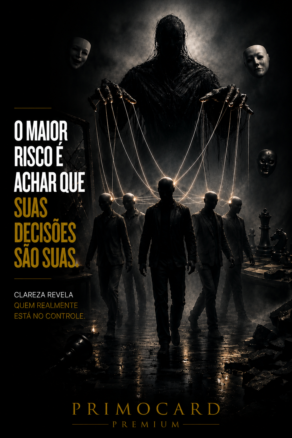 Marionetes simbolizando influência nas decisões humanas.