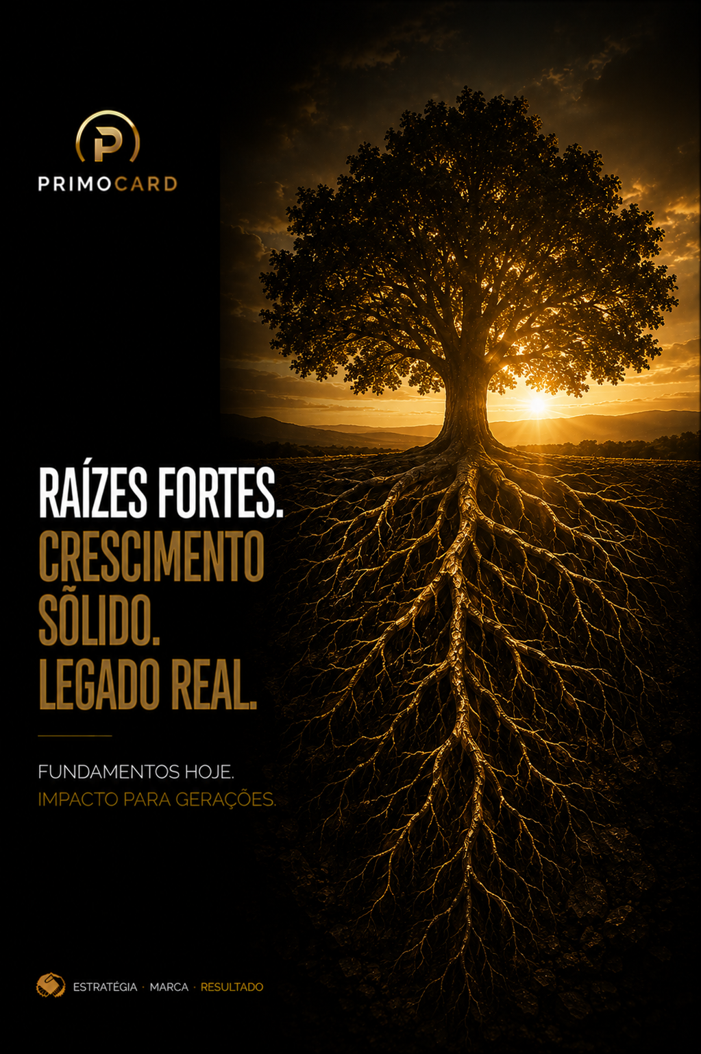 Árvore com raízes profundas simbolizando fundamentos empresariais.