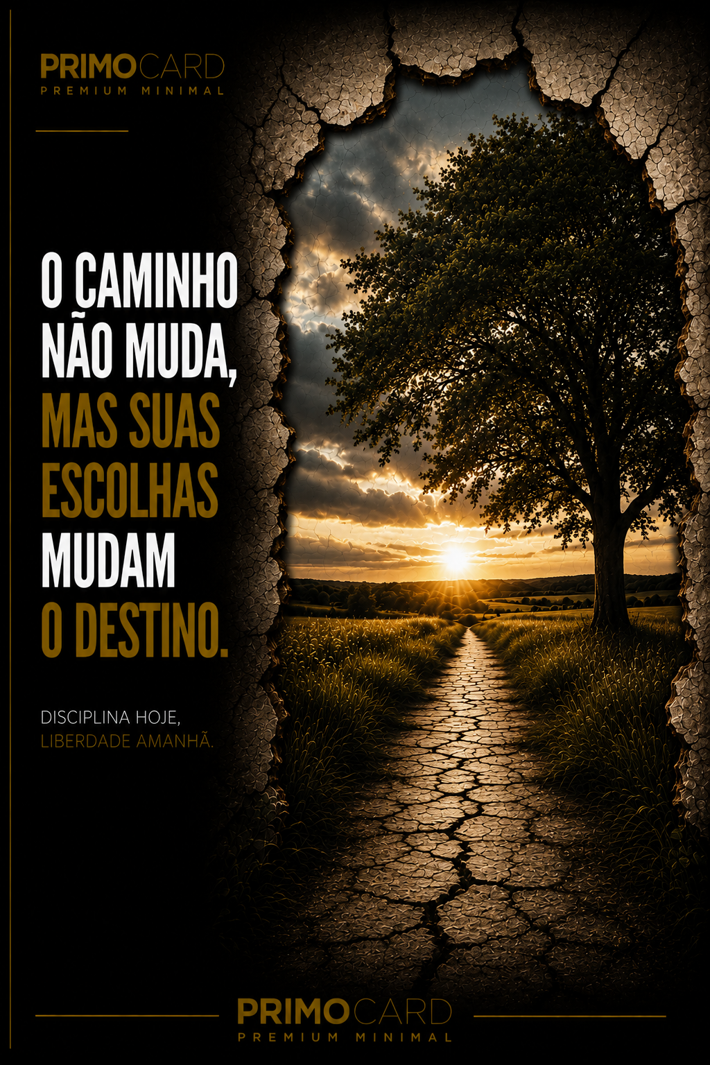 Estrada levando ao horizonte simbolizando escolhas, disciplina e transformação.