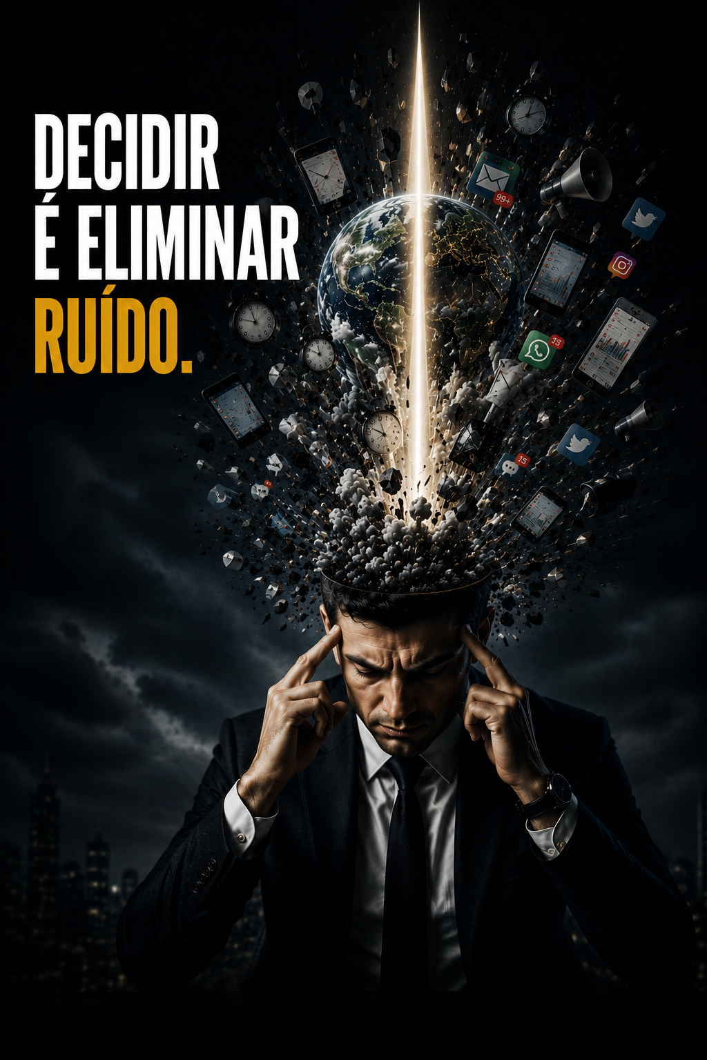 Executivo eliminando distrações para focar nas decisões estratégicas.