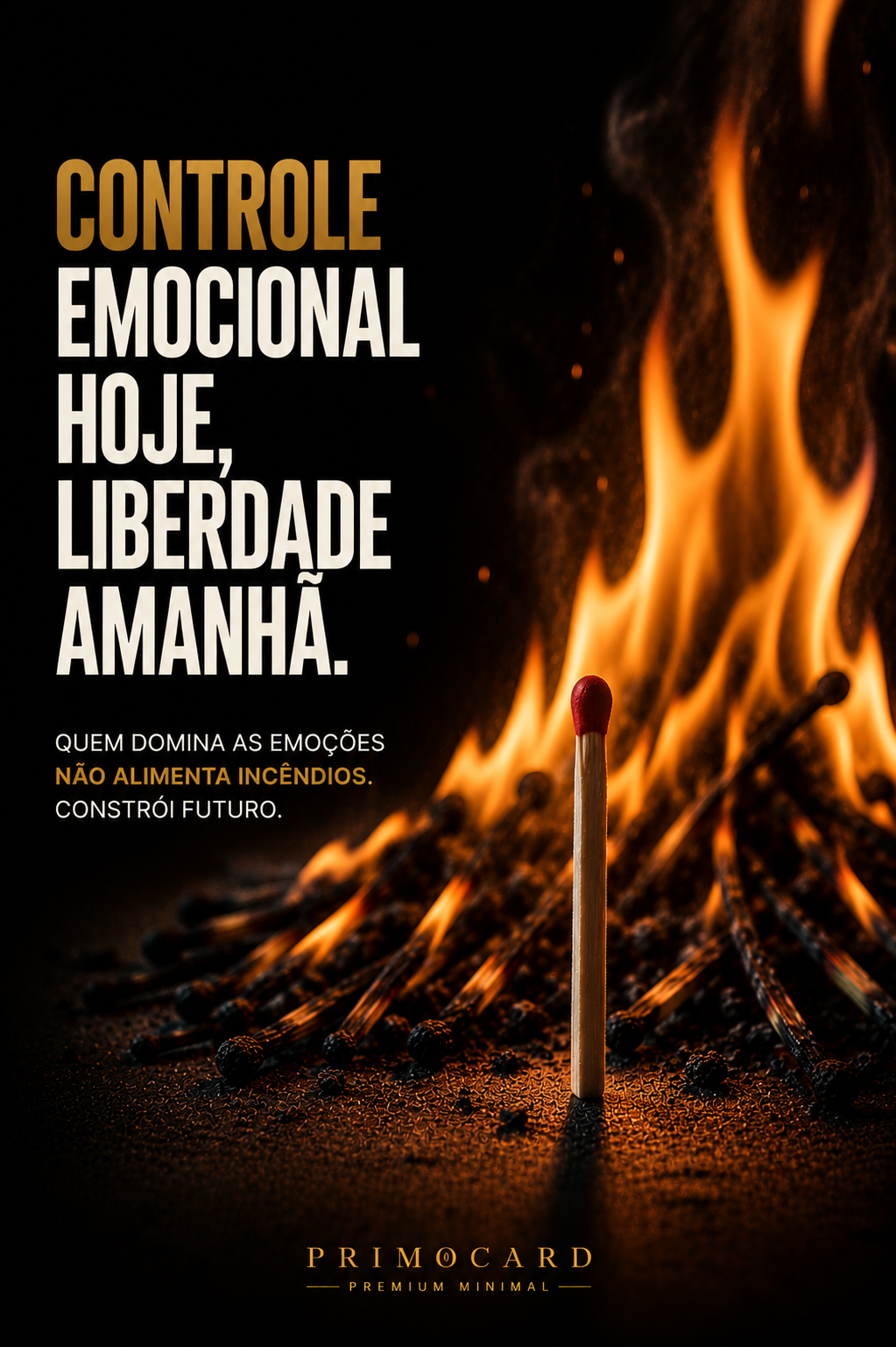 Palito de fósforo intacto diante de vários fósforos queimando, representando controle emocional em situações de crise.