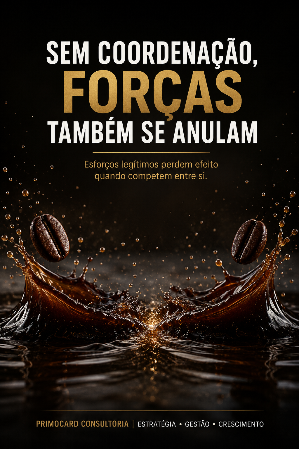 Dois grãos de café provocando ondas que colidem, representando esforços sem coordenação dentro de uma empresa.