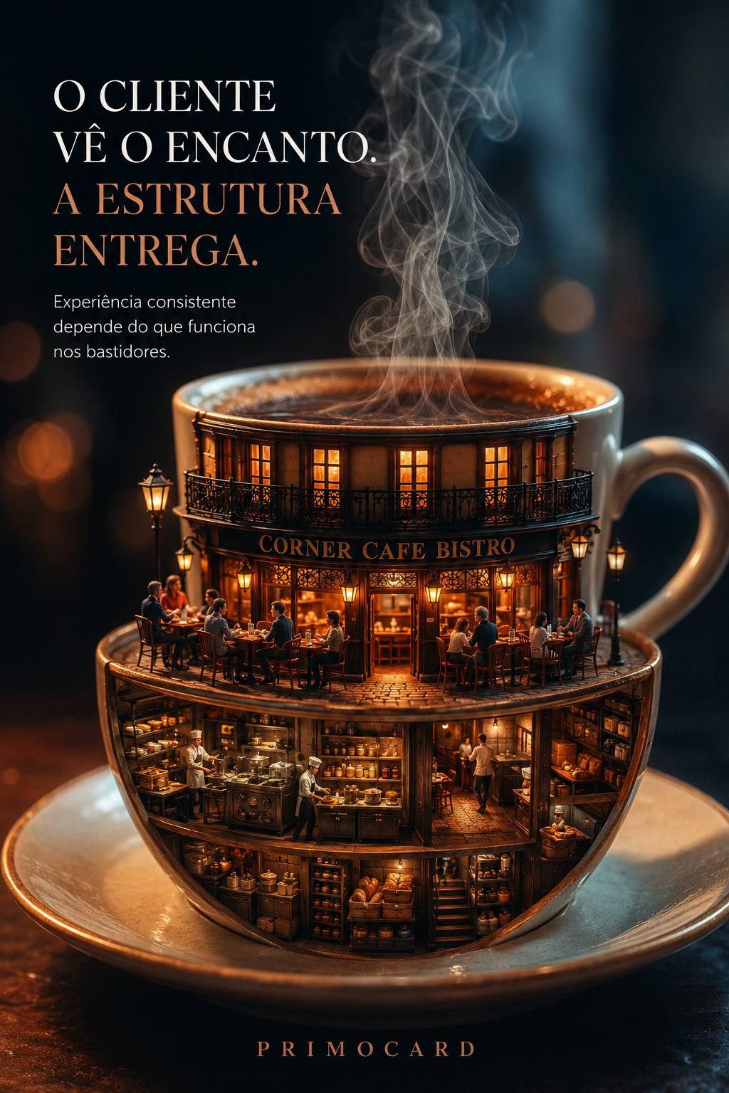 O cliente vê a experiência, mas a estrutura entrega