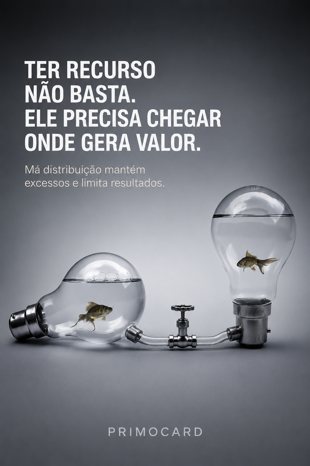 Lâmpadas conectadas por uma tubulação com recursos distribuídos de forma desigual, representando falhas na alocação empresarial.